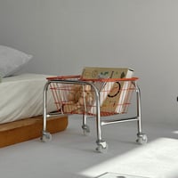 【一部予約商品】　wagon-03024　シルバー キャスターワゴン ハンドル付きカラーバスケット