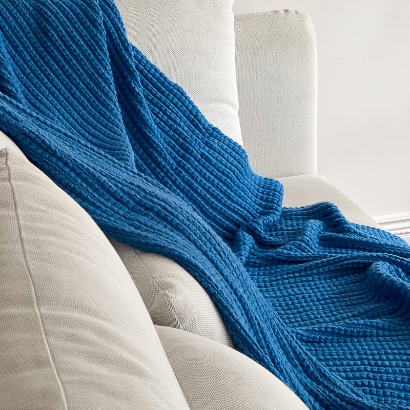 blanket-03044 ブルー ニットブランケット ベッドスロー 127cm