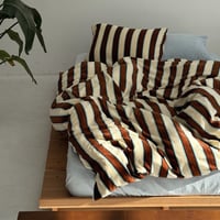 beddingsets-03063　cream×brown あたたか ファイバー厚手 起毛 ストライプ 布団カバーセット