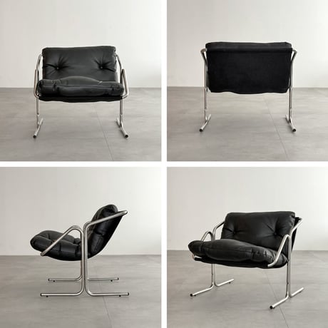 予約販売6月中旬～6月下旬頃発送予定　chair-03099　Stainless Sling Leather Lounge Chair ラウンジチェア 1人掛けソファ