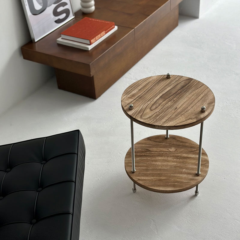 table-03097 天然木 ラウンド 2段 ステンレス サイドテーブル | ART OF