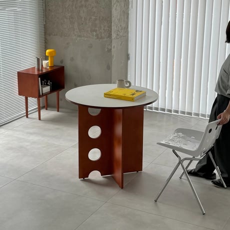 table-03191　ブラウン ホールレッグ ラウンドテーブル 80cm