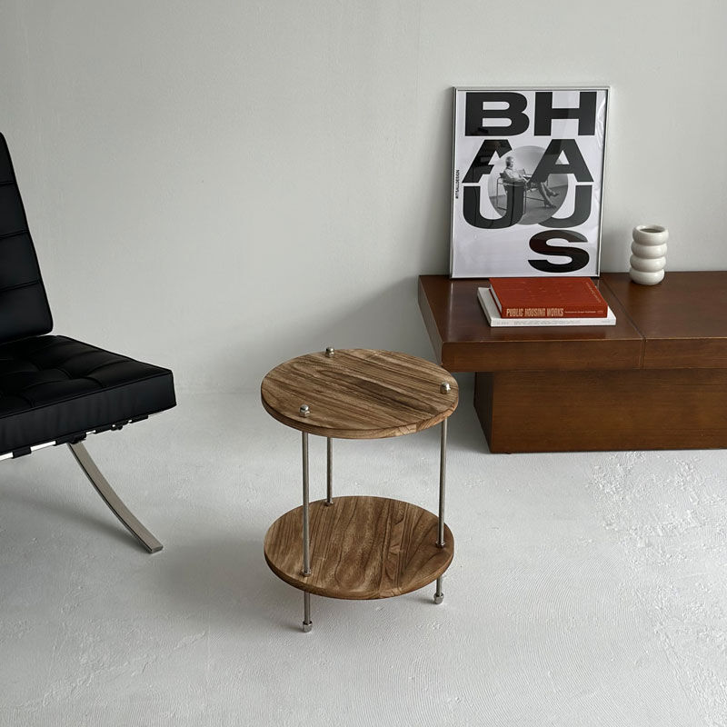 ダークブラウンの2段サイドテーブル サイドテーブル SDT-45 ブラウンオーク/ブラック K251178