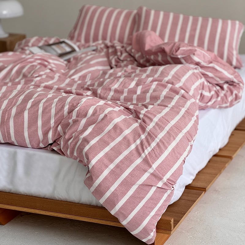 beddingsets-03059 pink×white ストライプ 布団カバーセット | A beddingsets-03059 pink×white ストライプ 布団カバーセット | A