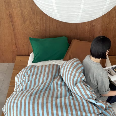 beddingsets-03108　stripe×green×brown 布団カバー 4点セット