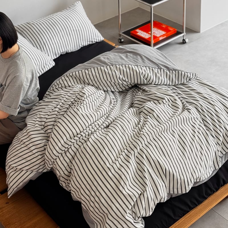 beddingsets-03107 black×white ストライプ 布団カバーセット |