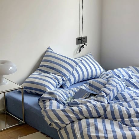 beddingsets-03018　white×blue ロンドンストライプ 布団カバーセット