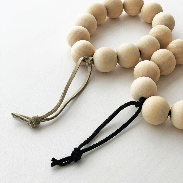 鍋敷wood beads potstand-03200 ウッドビーズ（白木）鍋敷き 本革ブラックレザー使用