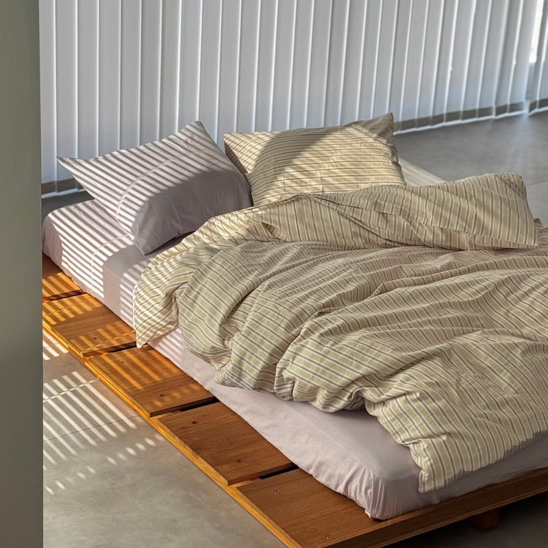 beddingsets-03114 beige×purple ストライプ 布団カバーセット |