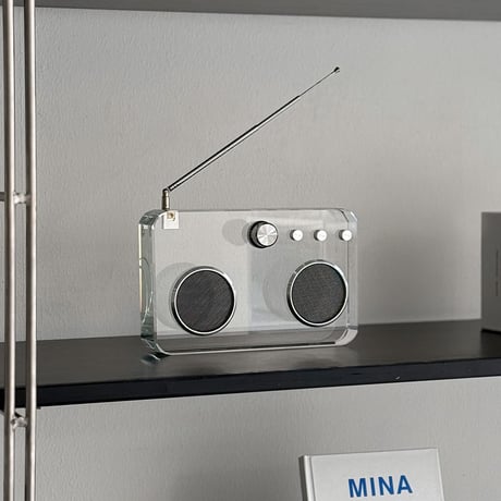 objet-03101　ガラス製 レトロ ラジカセ オブジェ
