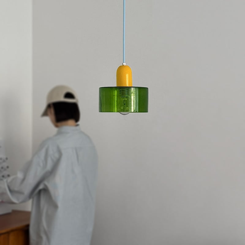 一点物 ガラス製ペンダント 日本作家 緑から黄色のグラデーション light-03400 Green × Yellow × Blue ガラスシェード ペンダント