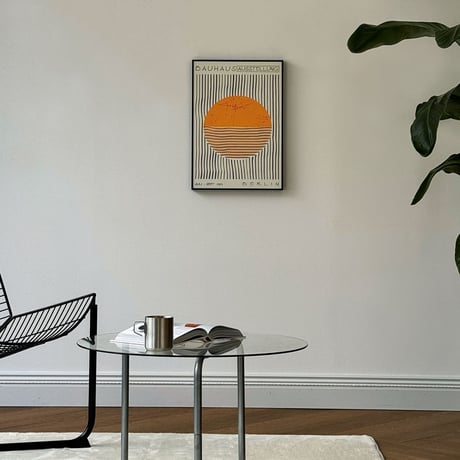 予約販売6月中旬～6月下旬頃発送予定　poster-03124　Retro Bauhaus Vintage Sunset ブラックフレーム アートポスター 50×35cm