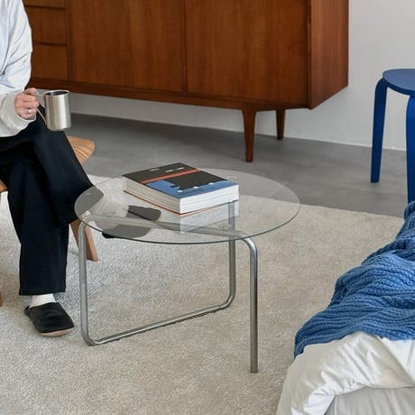 table-03150　ラウンドガラス コーヒーテーブル 60cm