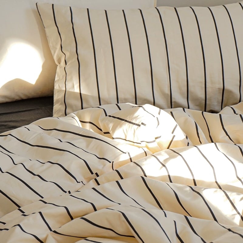 beddingsets-03001 cream×black ペンシルストライプ 布団カバーセッ