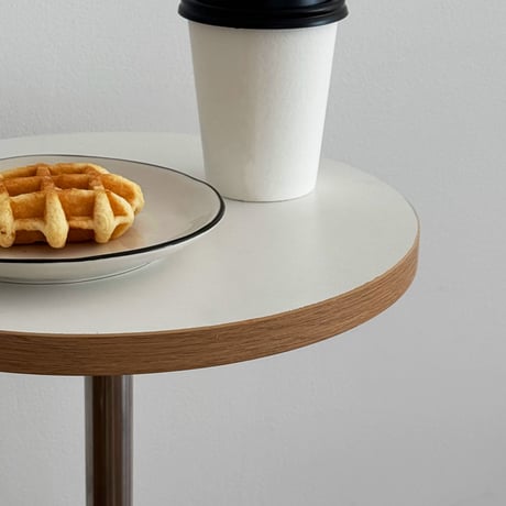 table-03184　L字 壁付け ステンレススタンド ラウンド ミニテーブル 直径30cm