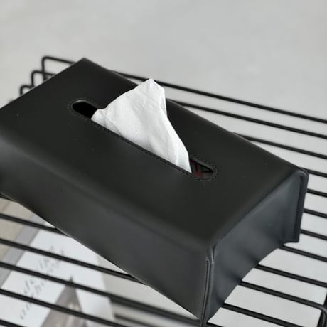 tissuebox-03074　ヴィーガンレザー ブラック ティッシュケース 22cm×12cm