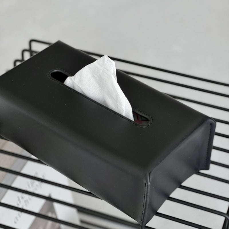tissuebox-03074 ヴィーガンレザー ブラック ティッシュケース 22cm×12c