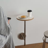 table-03184　L字 壁付け ステンレススタンド ラウンド ミニテーブル 直径30cm