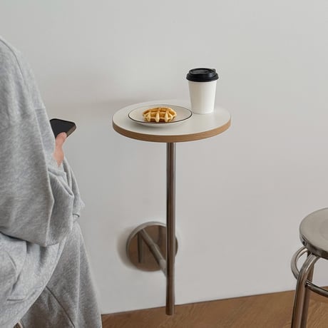 table-03184　L字 壁付け ステンレススタンド ラウンド ミニテーブル 直径30cm