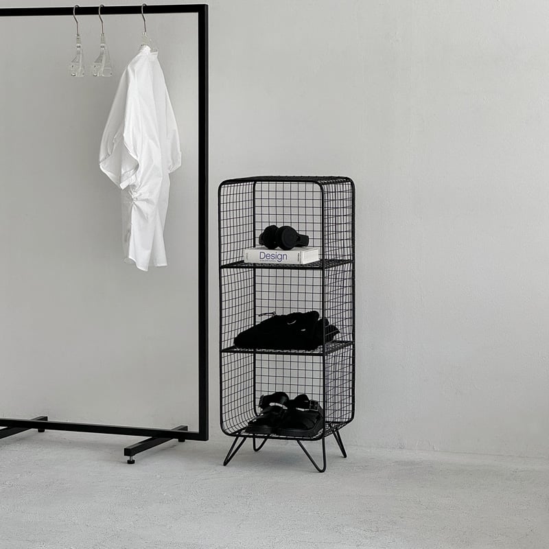 rack-03062 ブラック スタンド付き スチールメッシュ 3段ラック rack-03062 ブラック スタンド付き スチールメッシュ 3段ラック