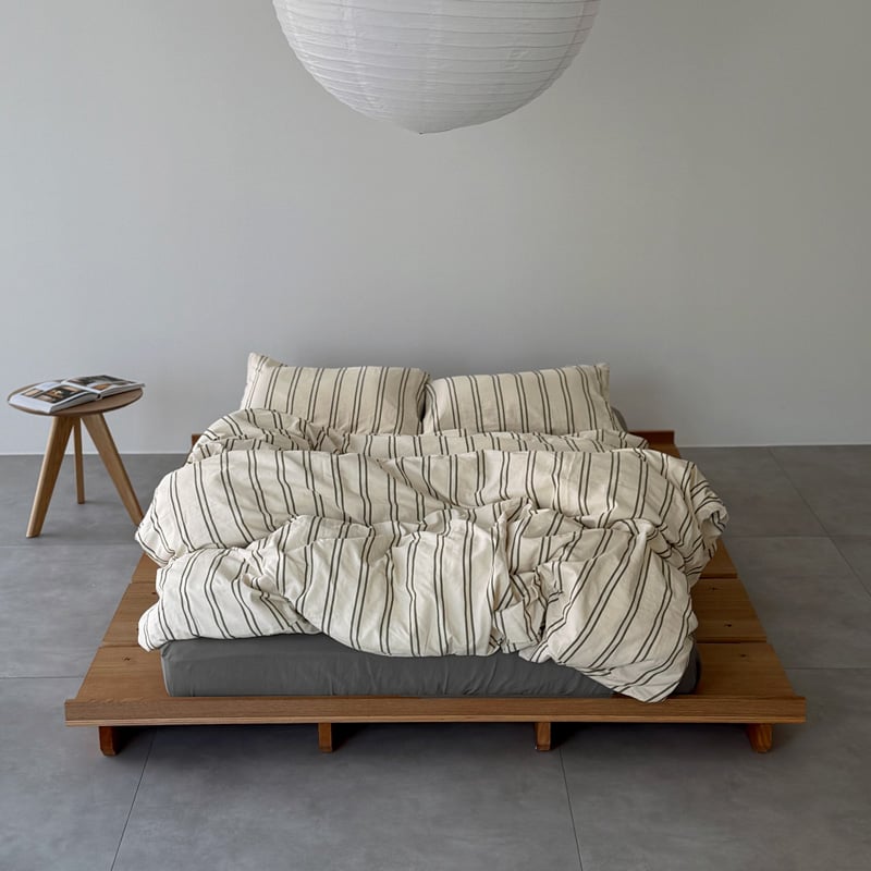 beddingsets-03092 ivory×khaki グレーシーツ ダブルストライプ 布