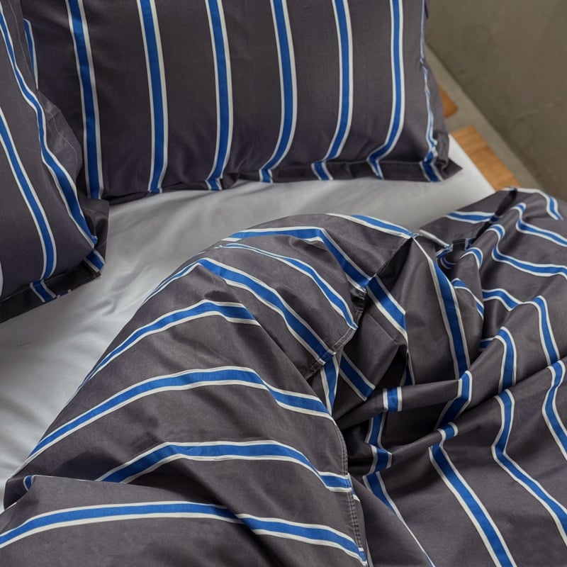 beddingsets-03120 gray×blue シックシンストライプ 布団カバーセット