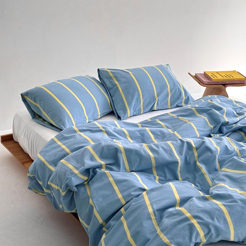 beddingsets-03083 blue×yellow ペンシルストライプ 布団カバーセッ