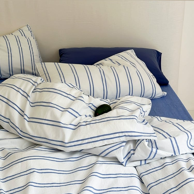 sheet-03006 white×blue ダブルストライプ 掛け布団カバー シングル