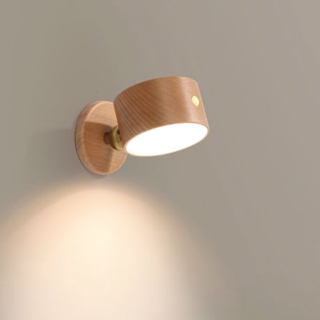 light-03124　USB ウッド ラウンド ウォールライト タッチ式 コードレス
