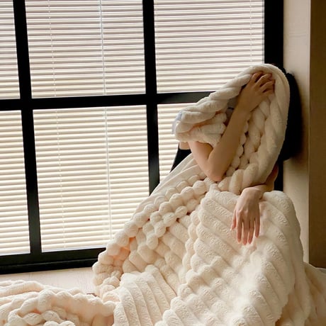 blanket-03041　Blanket ストライプ ラビットファーブランケット