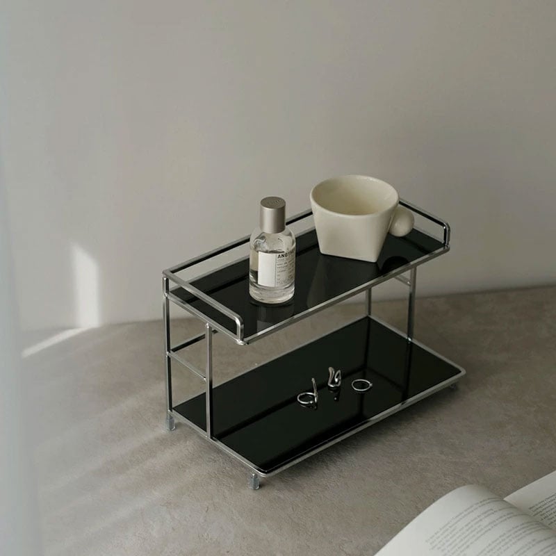 rack-03077 シルバーフレーム ブラックディスプレイラック 2段 | ART