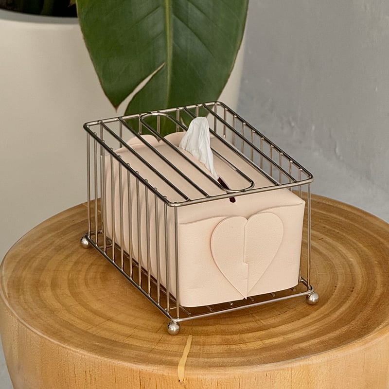 tissuebox-03073 シルバーワイヤー ヴィーガンレザー ティッシュケース