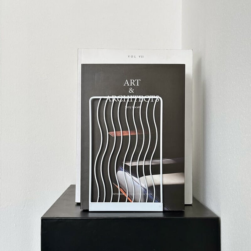 bookend-03018 wave line アイアン ブックスタンド 2個セット | AR