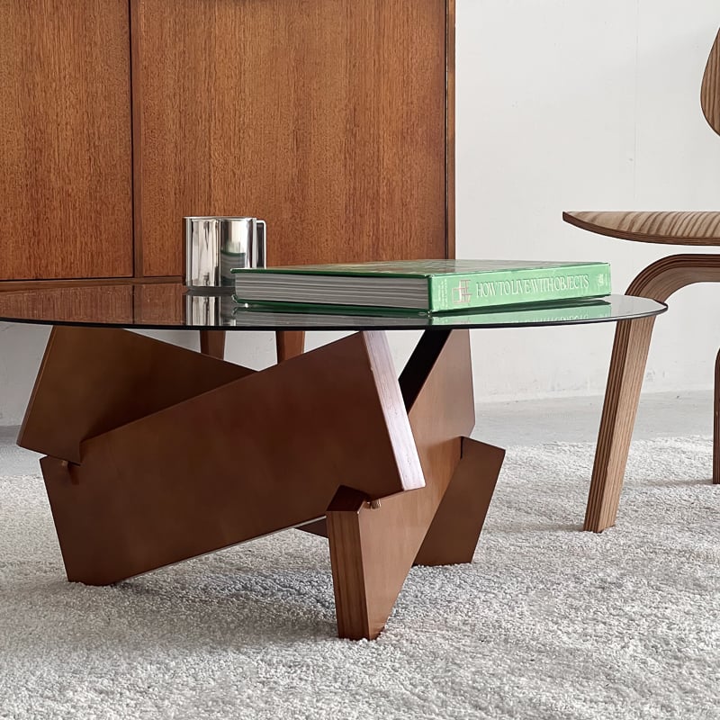 table-03176 ウッドベース 無垢材 ラウンドガラス コーヒー table-03176 ウッドベース 無垢材 ラウンドガラス コーヒー