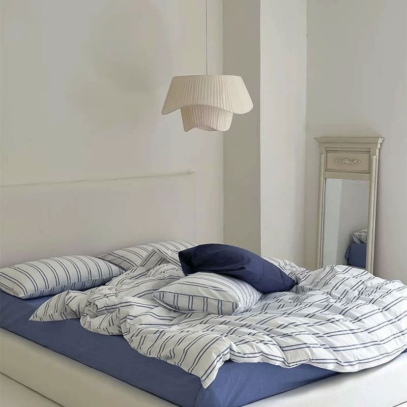 beddingsets-03019 white×blue ダブルストライプ 布団カバー beddingsets-03019 white×blue ダブルストライプ 布団カバー