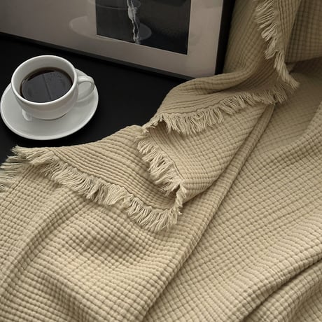 予約販売8月上旬～8月中旬頃発送予定　blanket-03049　フリンジ ぽこぽこダブルガーゼケット 200×150