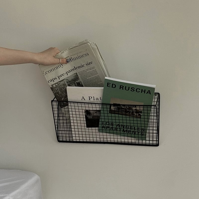 shelf-03044 アイアン メッシュ ウォールマガジンラック ブラック