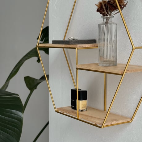 wallrack-03008　アイアン ヘキサゴン ウォールシェルフ 42cm×48cm