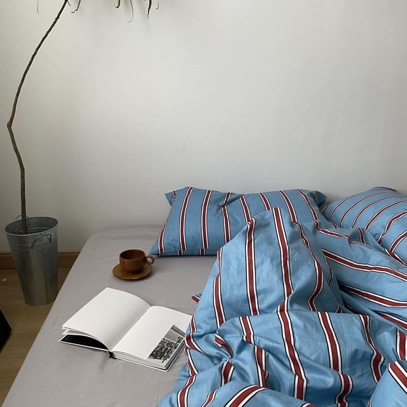 pillowcase-03001 ブルー シックシンストライプ 枕カバー 2枚セット