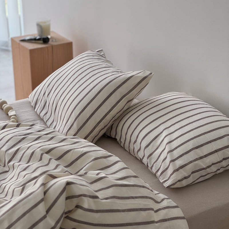 beddingsets-03091 Ecru × Mocha ストライプ 布団カバーセット |