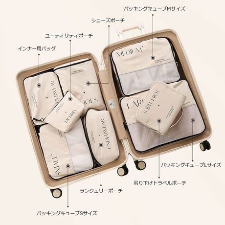 travel-03009　レタリング トラベルポーチ パッキングオーガナイザー 個別売り