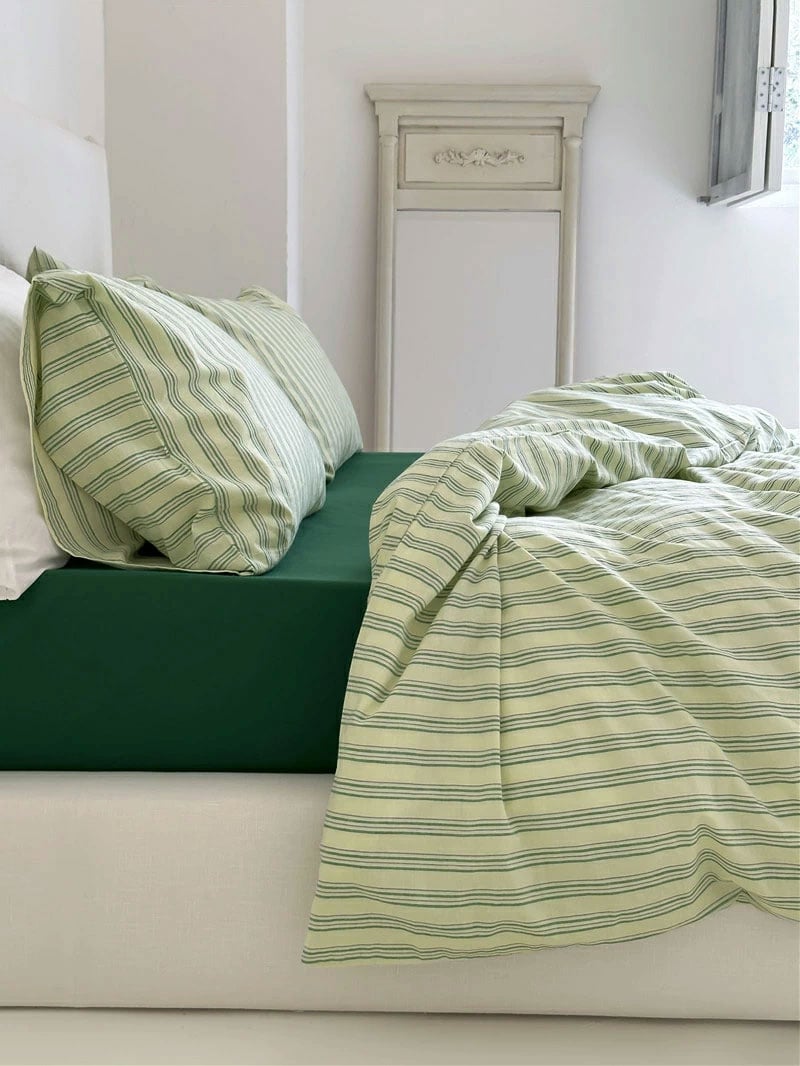 sheet-03008 cream×green クラスターストライプ 掛け布団カバー sheet-03008 cream×green クラスターストライプ 掛け布団カバー