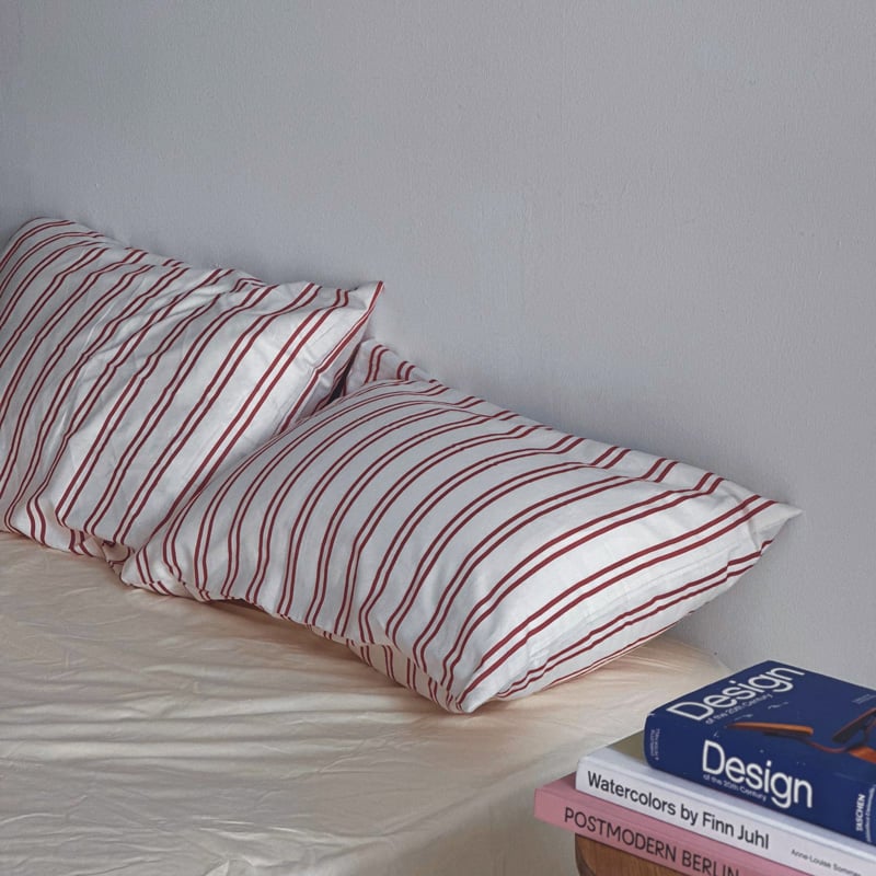 pillowcase-03007 white×red ダブルストライプ 枕カバー 2枚セット
