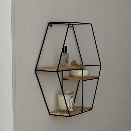 wallrack-03008　アイアン ヘキサゴン ウォールシェルフ 42cm×48cm