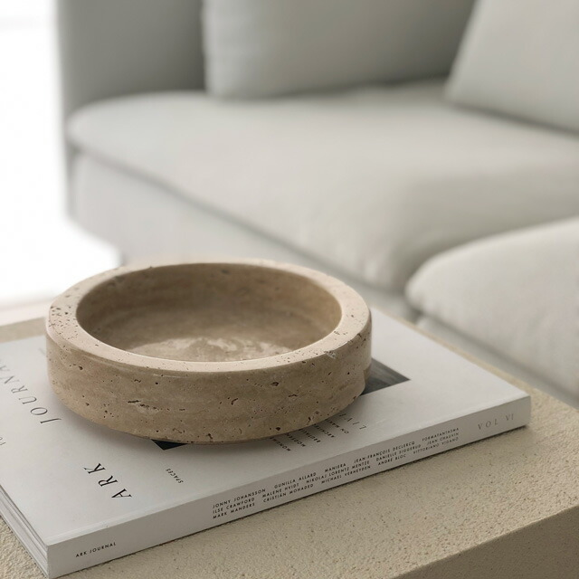 plate-03052 天然大理石 トラバーチン ラウンド プレート 直径20cm