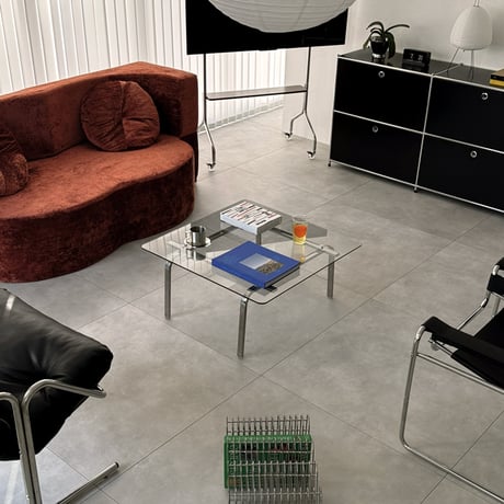 table-03225　ステンレスフレーム ガラステーブル 85cm