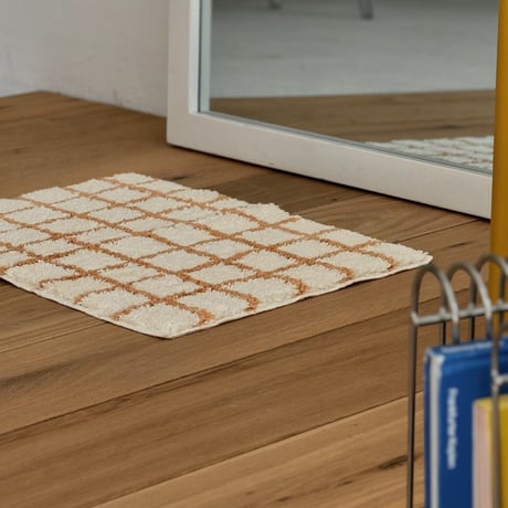 予約販売6月下旬～7月上旬頃発送予定　mat-03076　オレンジ グラフチェック ラグ 40×60cm