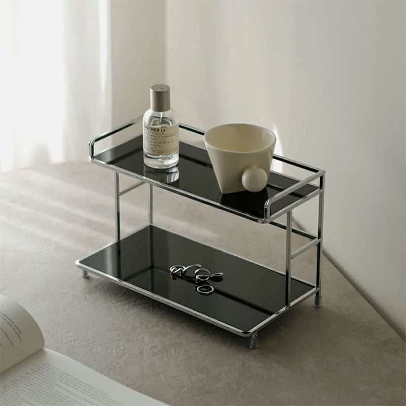 rack-03077 シルバーフレーム ブラックディスプレイラック 2段 | ART