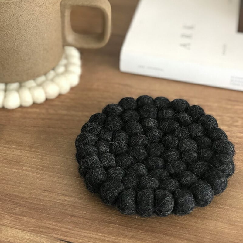 coaster-03010 コースター 羊毛 フェルトボール 10cm チャコールグレー
