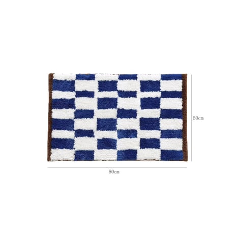 mat-03088　サイドブラウン ブルーチェッカー ラグ 50cm×80cm
